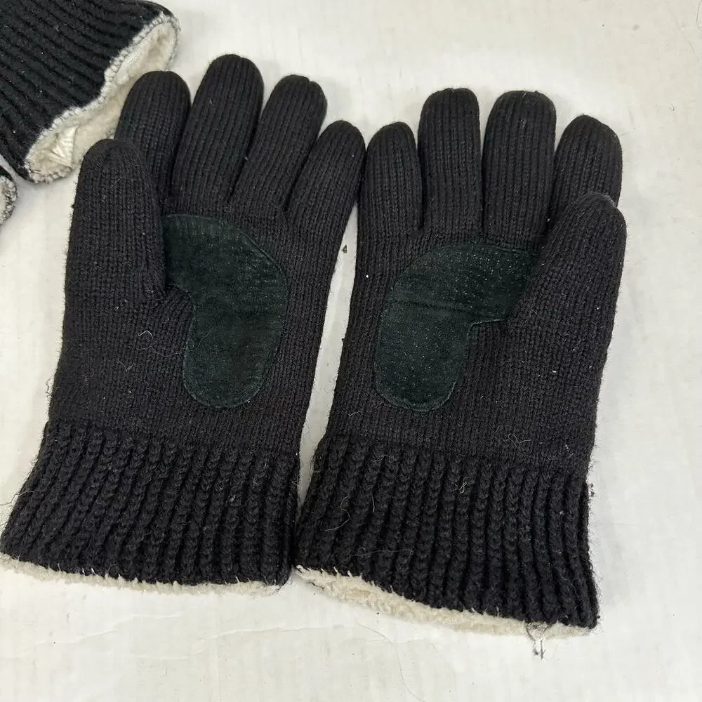 2 Pairs Black Knit Gloves Fleece Sherpa Lined